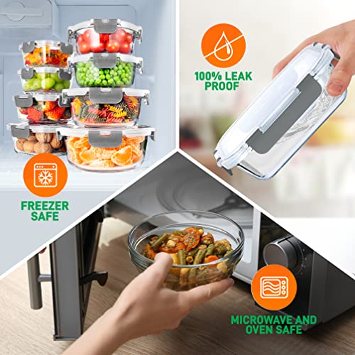 12-Piece Airtight Glass Food Storage Containers with Lids, Gray Y406849