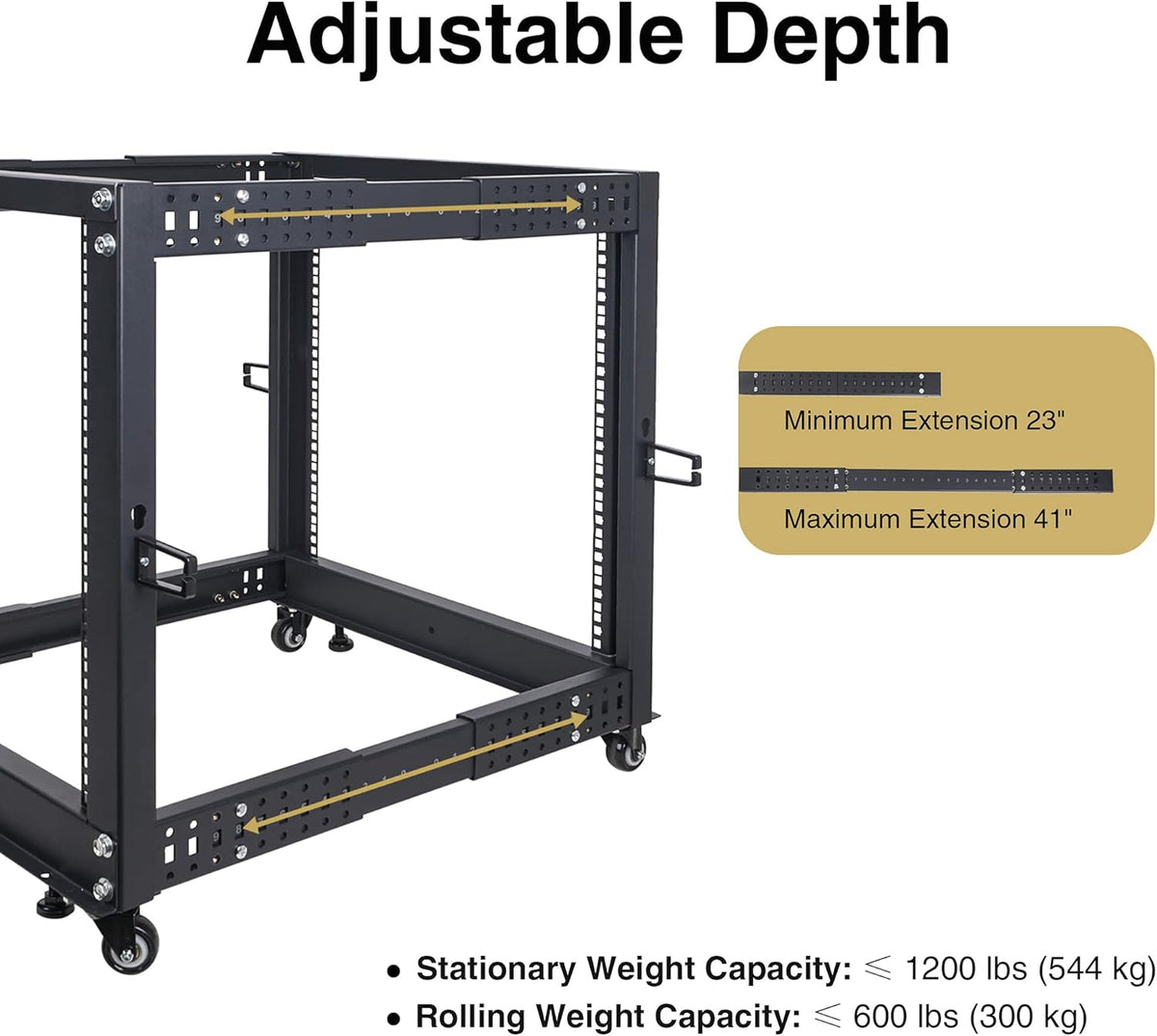 15U Open Frame Server and Network Equipment Rack with Adjustable Depth, Casters, Levelers, Cable Management L52122