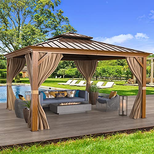 12'x16' Hardtop Gazebo with Curtains and Netting A53699