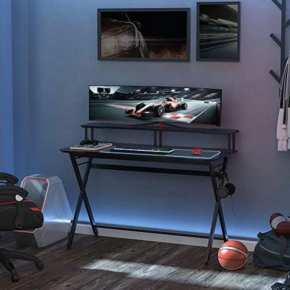 55 Inch Black Gaming Desk with Monitor Stand P57989