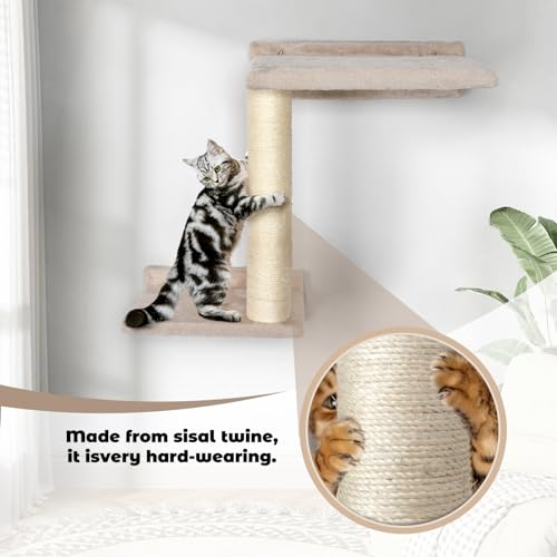 5 Pcs Wall-Mounted Cat Shelves with Sisal Scratcher Post B6875