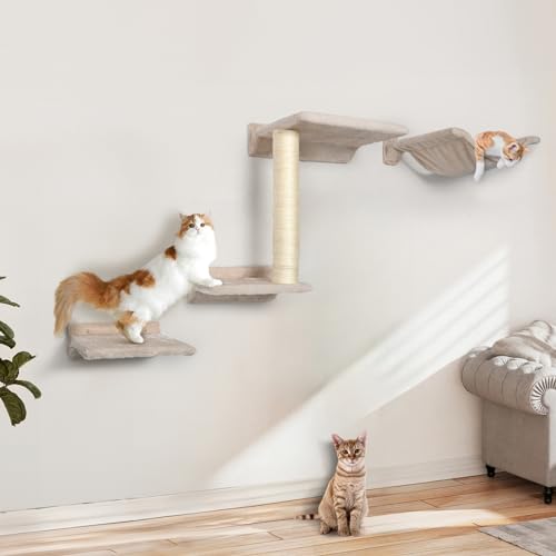 5 Pcs Wall-Mounted Cat Shelves with Sisal Scratcher Post B6875