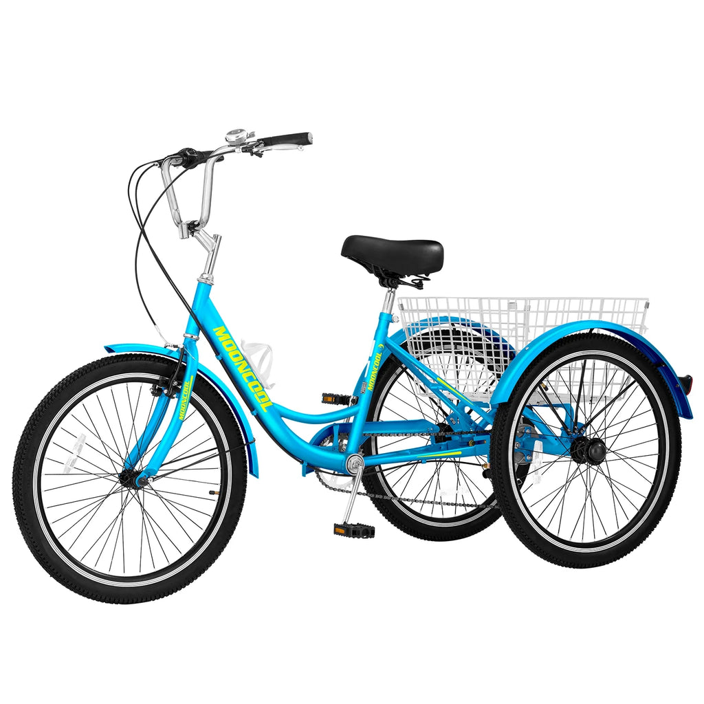 Adult Tricycles Single Speed 24 inch Three Wheel Bike Cruiser Trike with Low-Step Through Frame Large Basket G87790