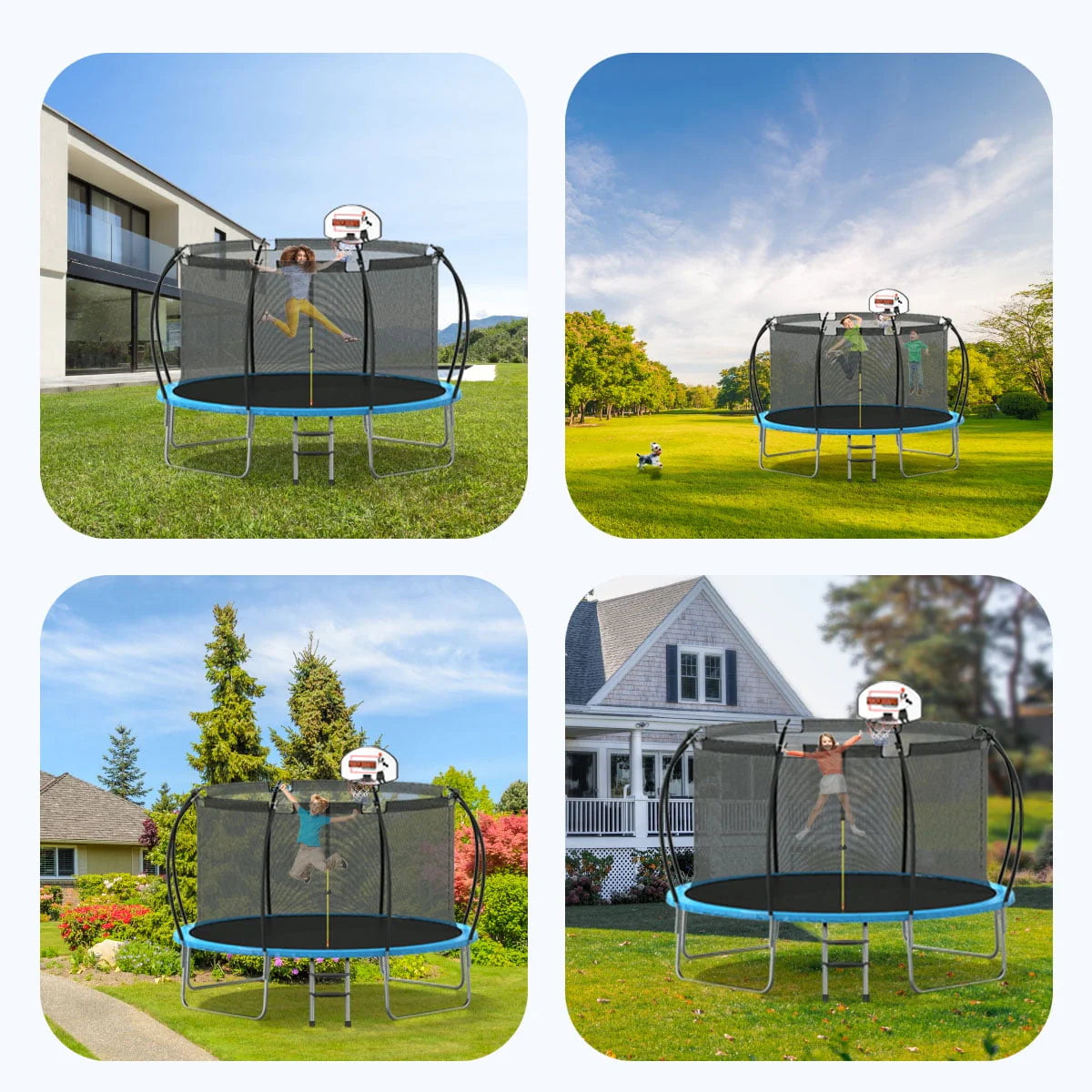 12 ft Trampoline with Enclosure and Basketball Hoop B64156