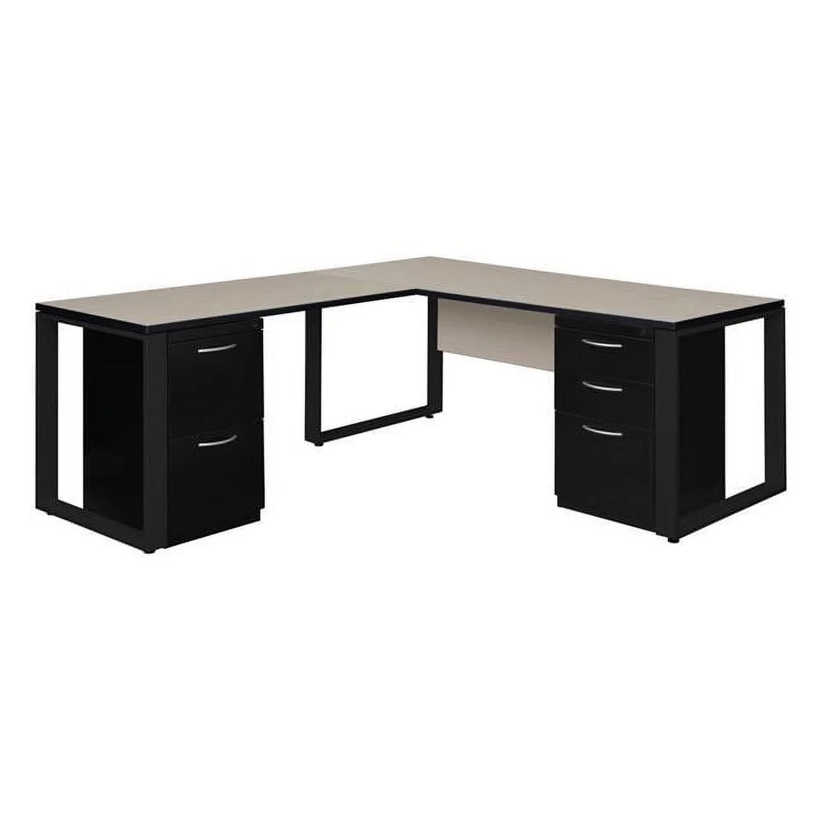 66 x 30 in. Double Pedestal L-Desk with Return, Maple & Black Q55871