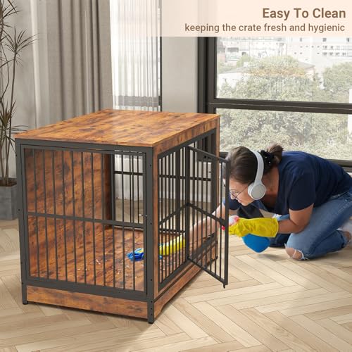 86 Inch Double Dog Crate Furniture with Removable Divider & Trays U170