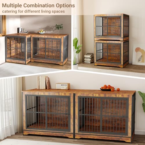 86 Inch Double Dog Crate Furniture with Removable Divider & Trays U170