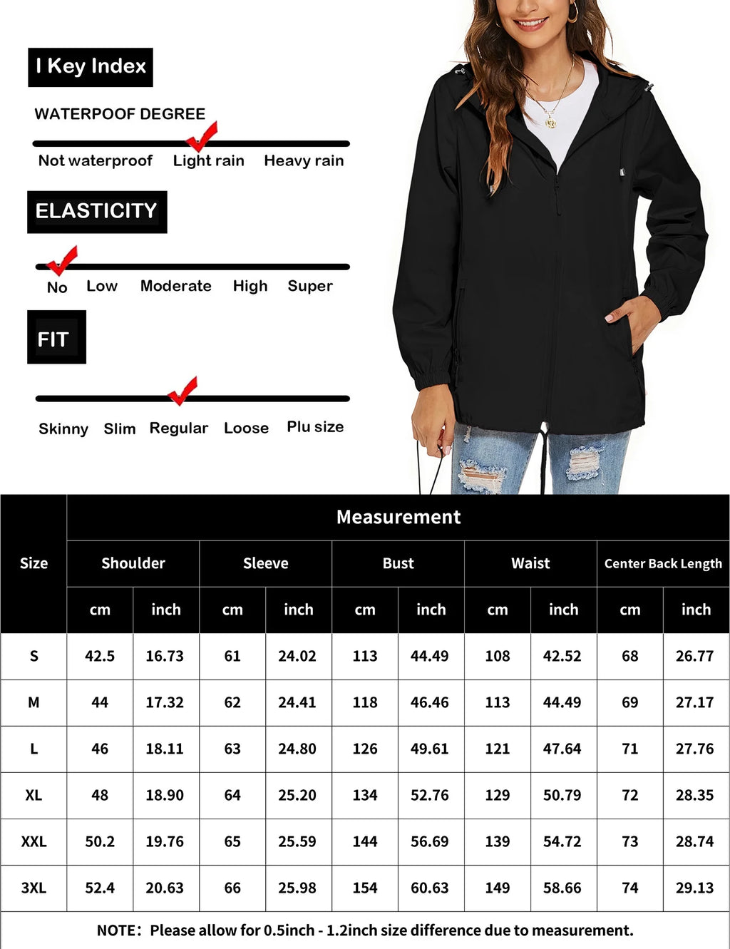 Waterproof Lightweight Hooded Rain Jacket B7380