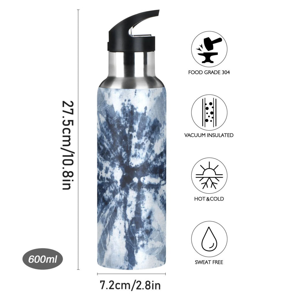 Tie-dye Blue Stainless Steel Insulated Water Bottle with Straw Lid Z895898