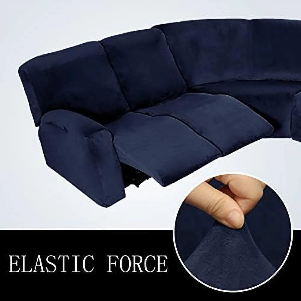 5 Seater Velvet Stretch Recliner Sofa Cover Set of 7 Pieces A169