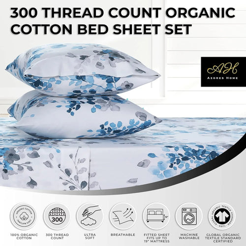 300 Thread Count Organic Cotton Deep Pocket King Bed Sheet Set Z2608