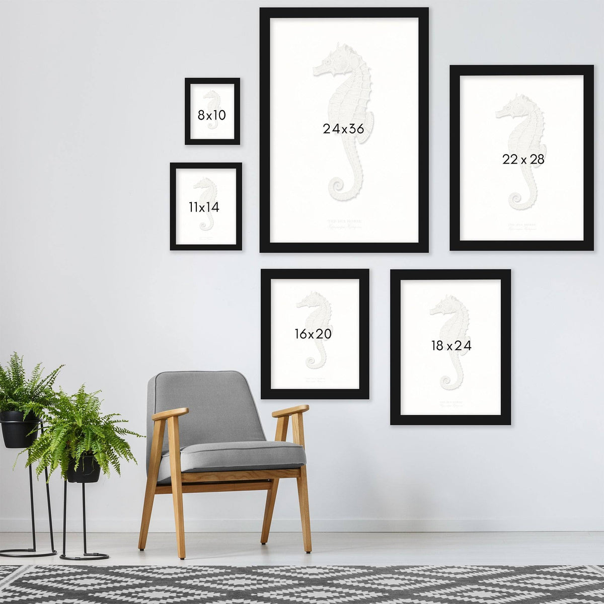 Greige Sea Horse 2 Piece Black Framed Print Set O999