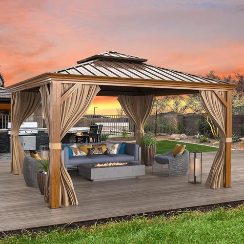 12'x16' Hardtop Gazebo with Curtains and Netting A53699