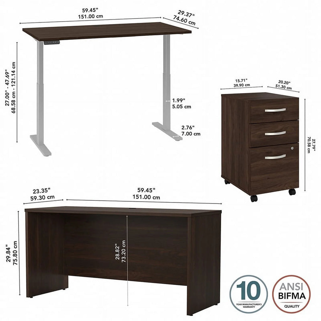Black Walnut Engineered Wood Adjustable Standing Desk Set S3055