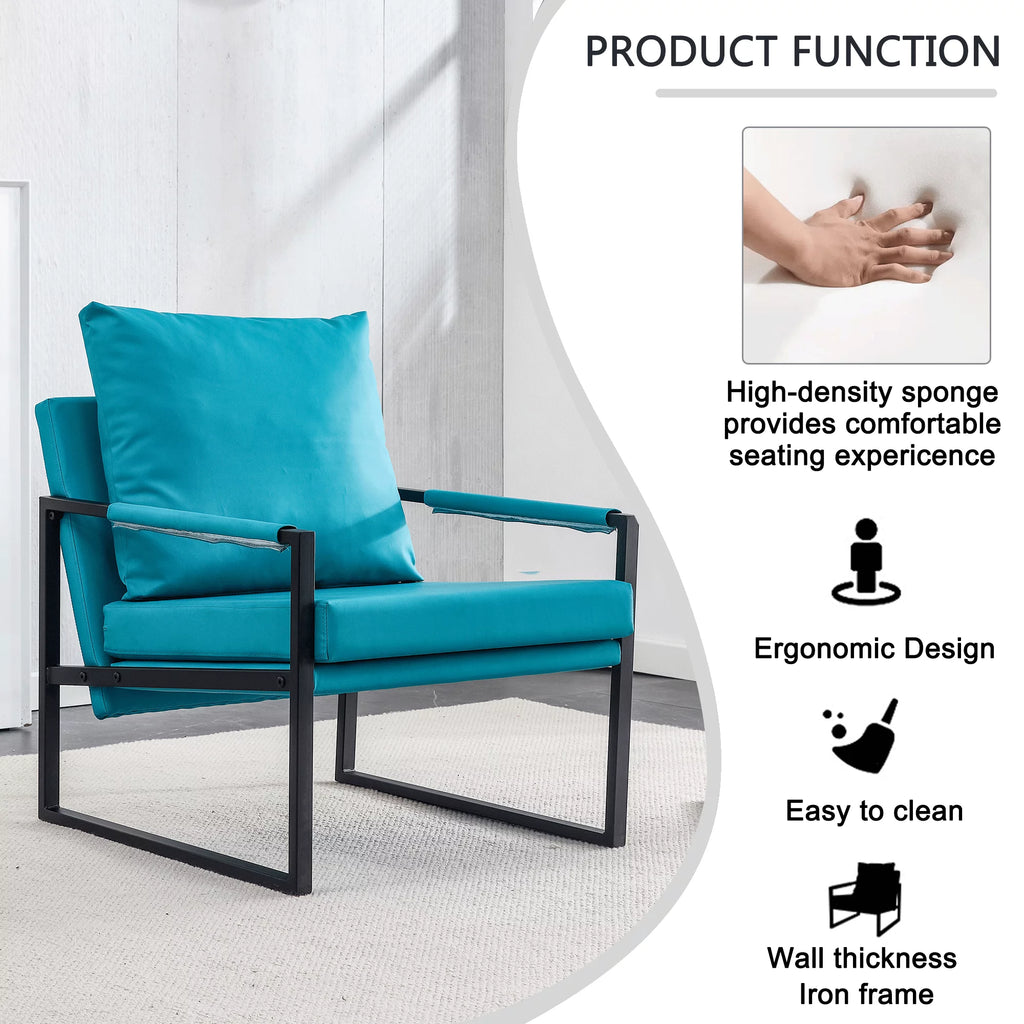 PU Leather Accent Arm Chair Mid Century Modern Upholstered Armchair Metal Frame T771