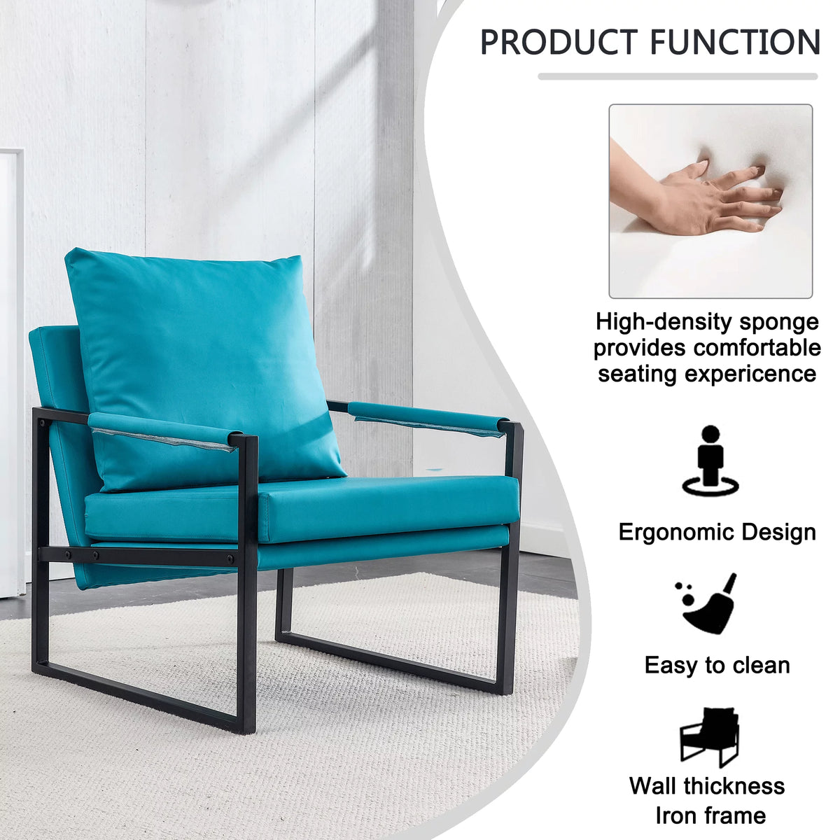 PU Leather Accent Arm Chair Mid Century Modern Upholstered Armchair Metal Frame T771