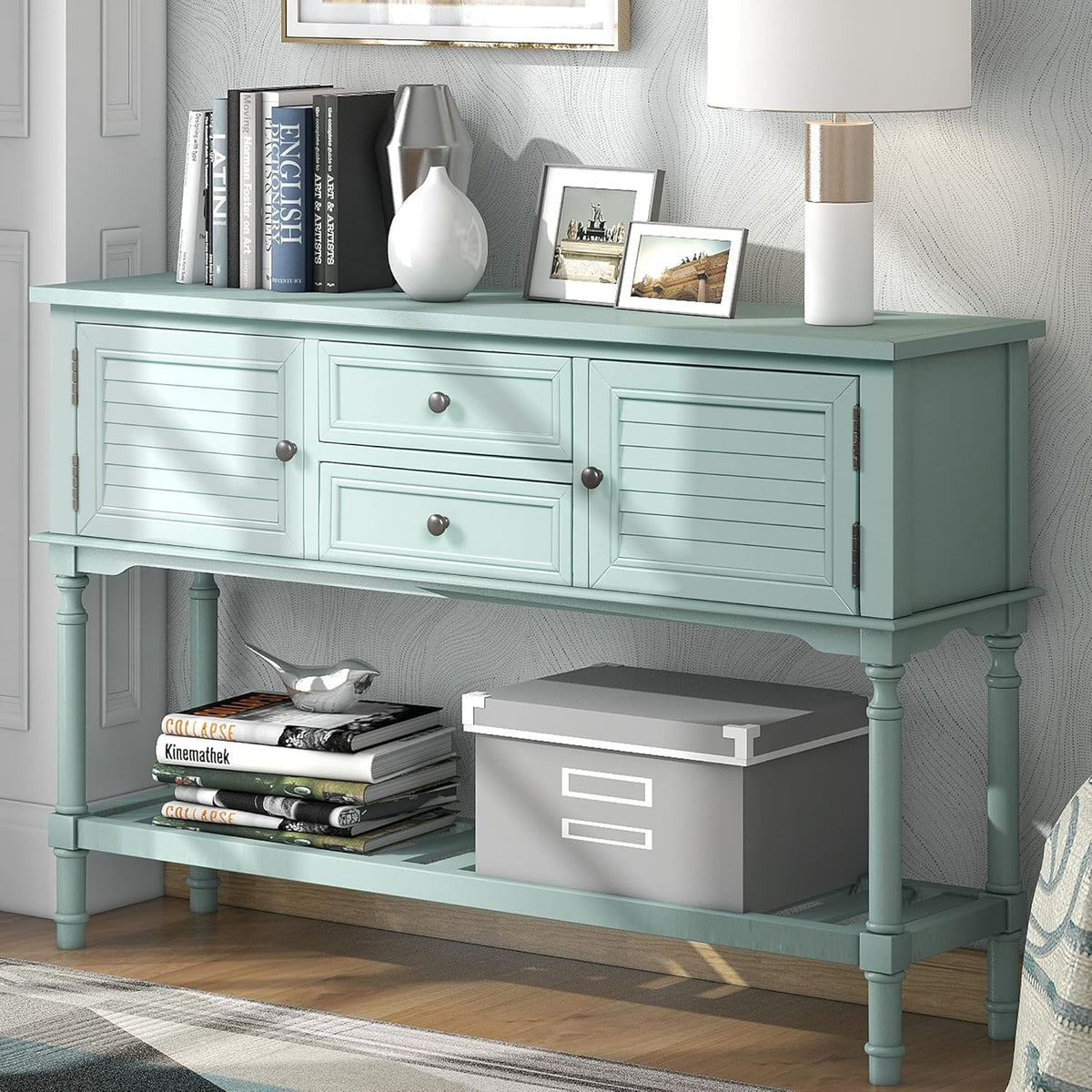 Light Green 6 Drawers Sideboard Cabinet with Bottom Shelf Q3650