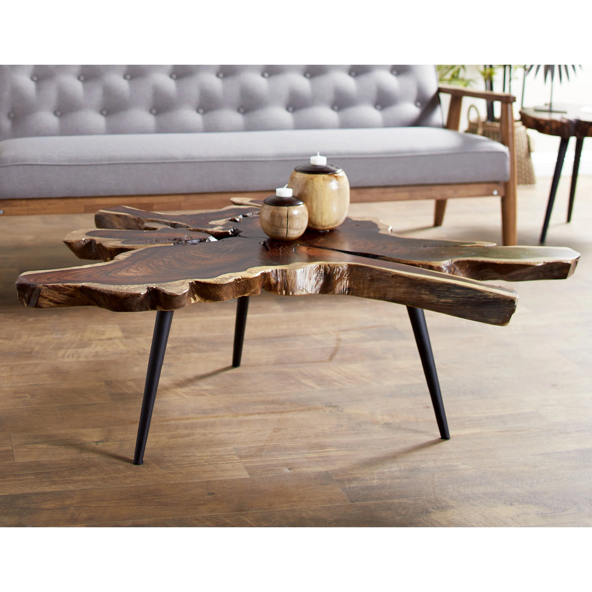 Brown Wood Coffee Table with Black Metal Tripod Legs N976723