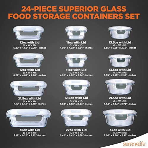 12-Piece Airtight Glass Food Storage Containers with Lids, Gray Y406849