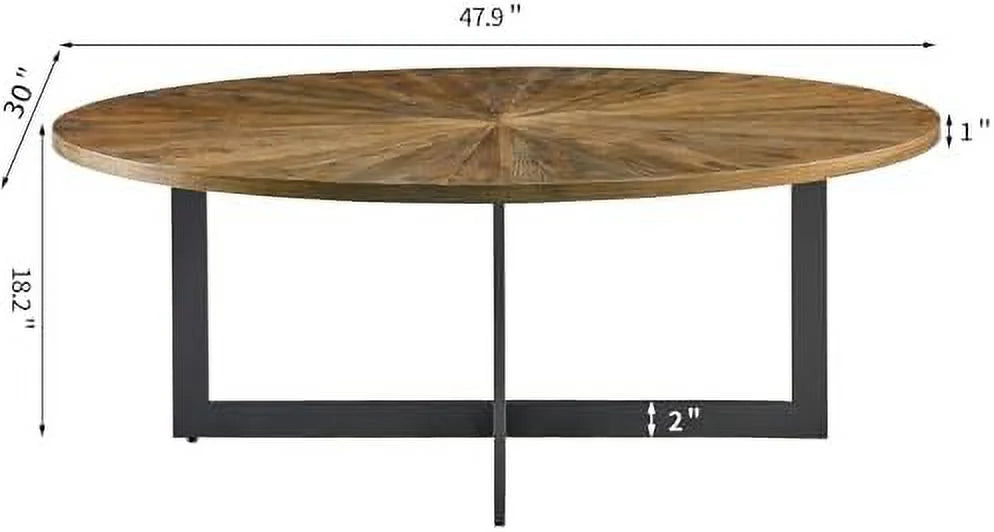Round Solid Wood Coffee Table with Metal Legs T384
