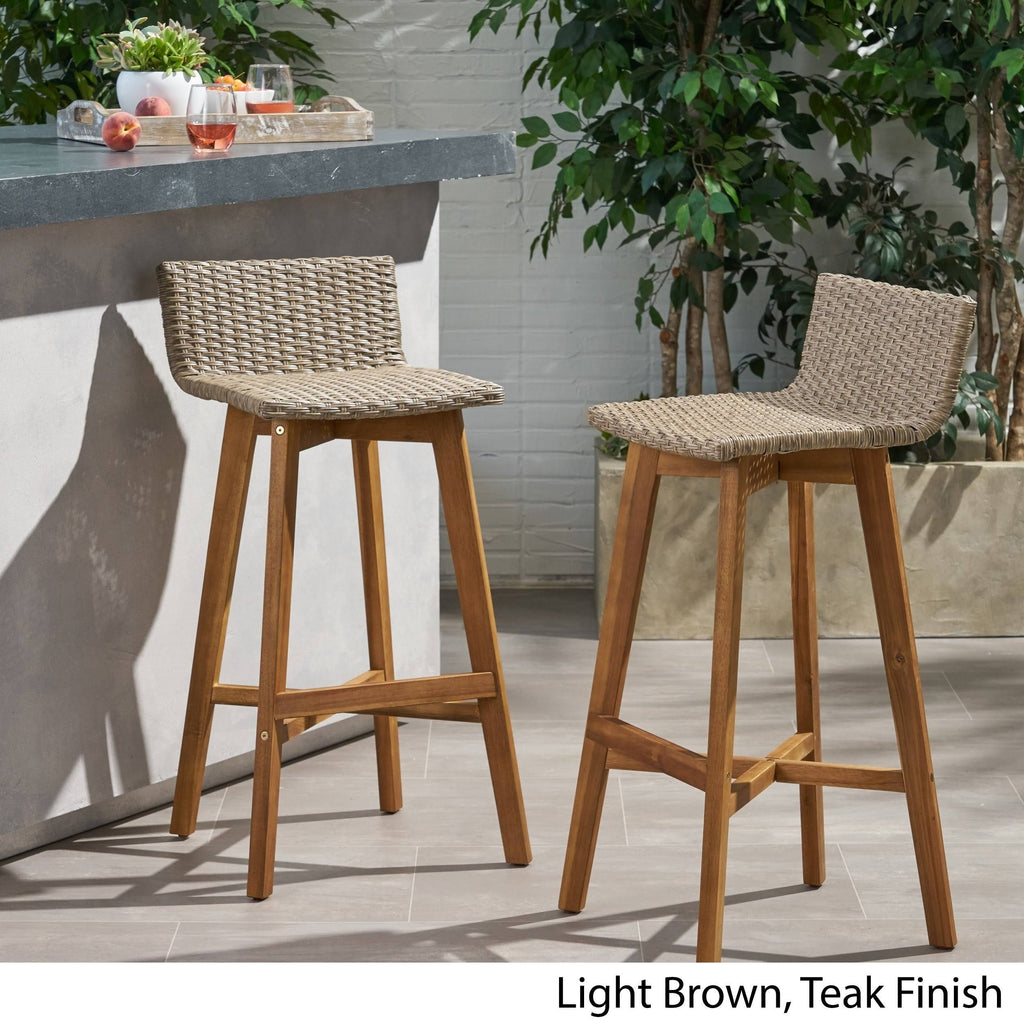 2pk Acacia Wood Wicker Patio Barstools Brown K263