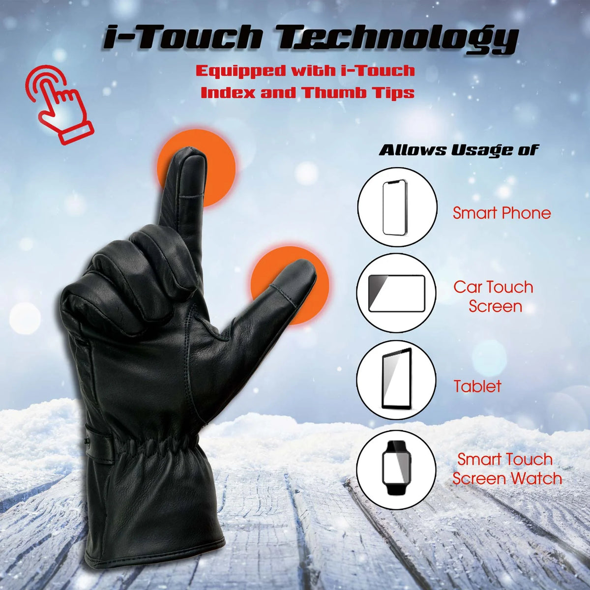 Black Leather Heated Winter Gloves with Battery X-Large E264484