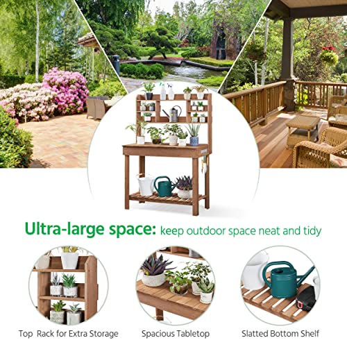Brown Potting Bench Table with Storage Shelf E7409