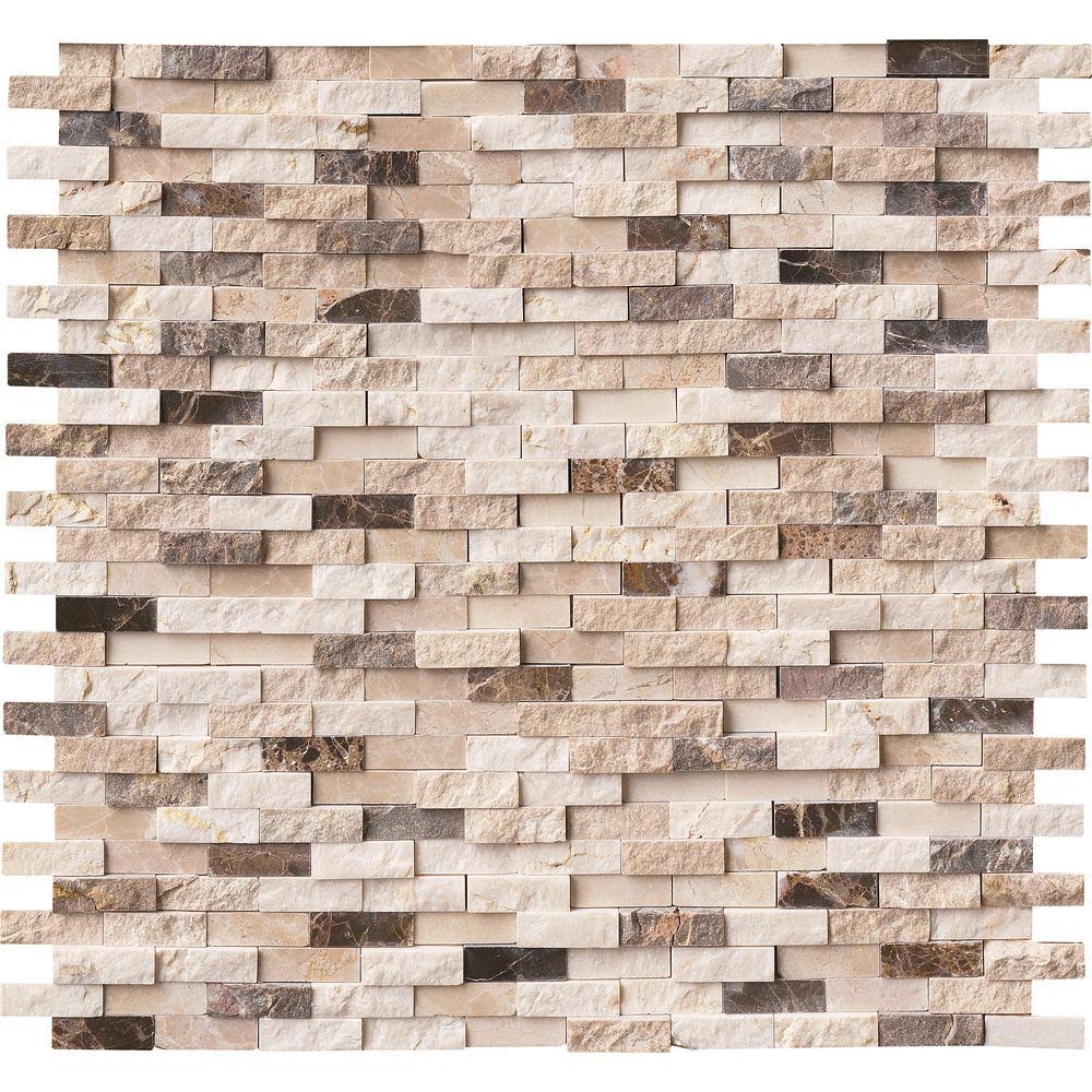 12 in. x 12 in. x 10 mm Textured Marble Mesh-Mounted Mosaic Wall Tile D590