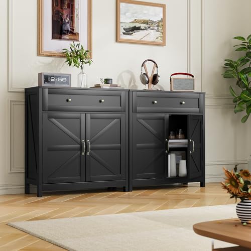 White Freestanding Storage Cabinet with 2 Doors and Walnut Countertop H9283