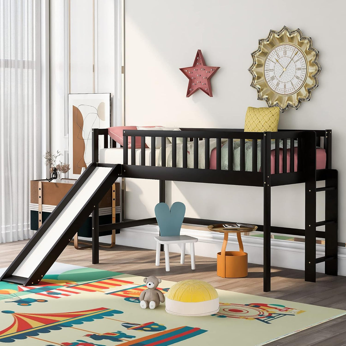 Twin Loft Beds with Slide and Staircase I536
