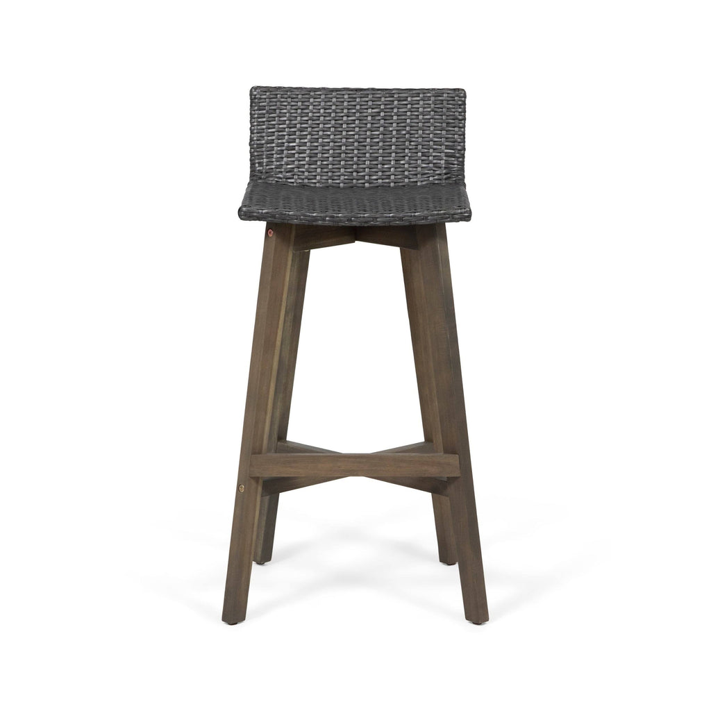 2pk Acacia Wood Wicker Patio Barstools Brown K263