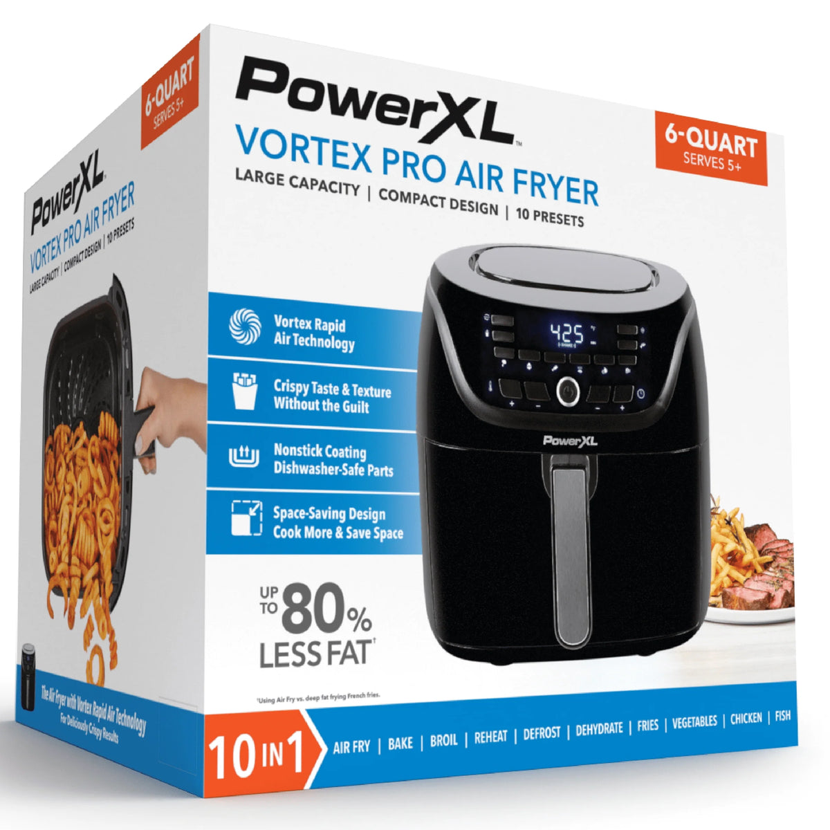 6-Qt Digital Air Fryer with 10 Presets, Black B704