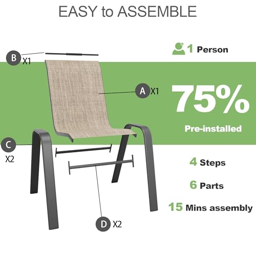 Outdoor Patio Stackable Dining Chairs Set of 4 All-Weather Textilene Y9093