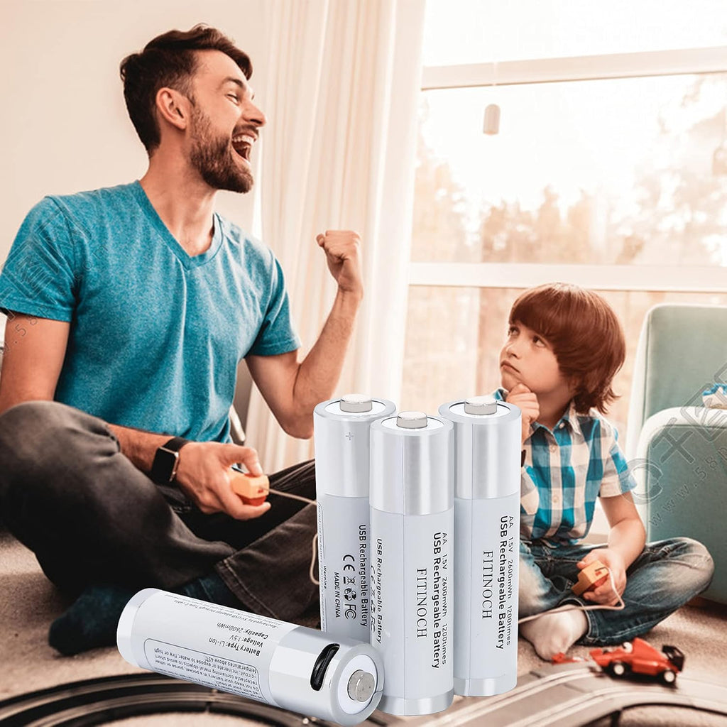 10 Pack Rechargeable AA Lithium Batteries with 4 in 1 USB Charging Cable C599405