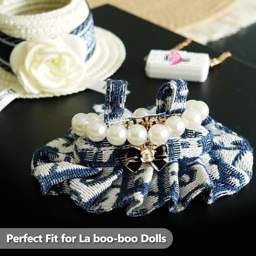 17cm Doll Clothes Set with Hat Pearl Necklace Bag Accessories Blue L840486