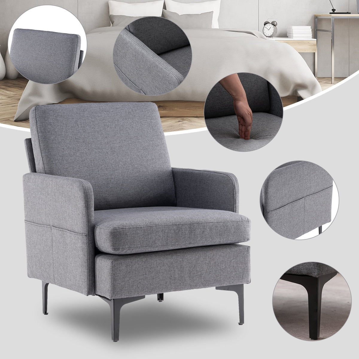 Velvet Upholstered Accent Chair with Wood Legs W317
