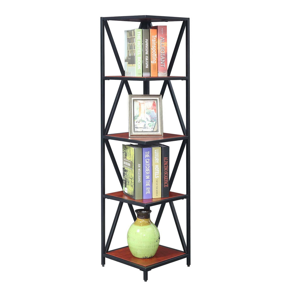 Cherry/Black Metal 5 Tier Corner Bookcase A1813
