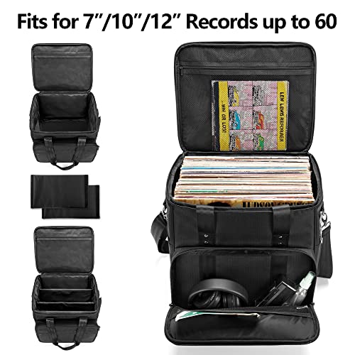 Vinyl Record Carrying Bag with Dividers Holds up to 60 LP Records U895