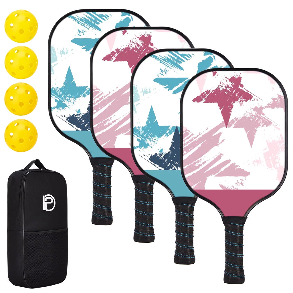 Wood Pickleball Paddles Set of 4 with Mesh Bag O76595