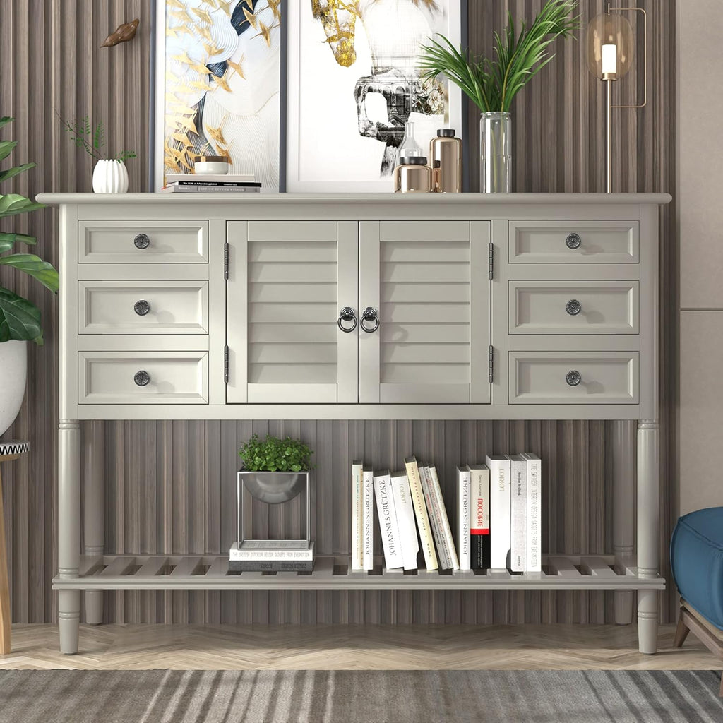 Light Green 6 Drawers Sideboard Cabinet with Bottom Shelf Q3650