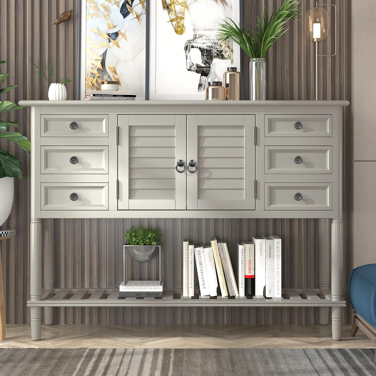 Light Green 6 Drawers Sideboard Cabinet with Bottom Shelf Q3650