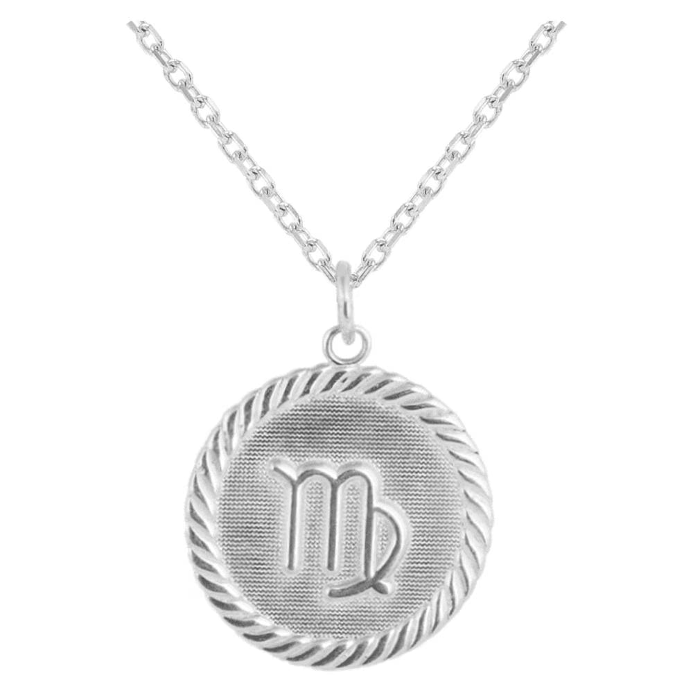 Sterling Silver Zodiac Sign Charm Coin Pendant Necklace, 18 Inches L376194