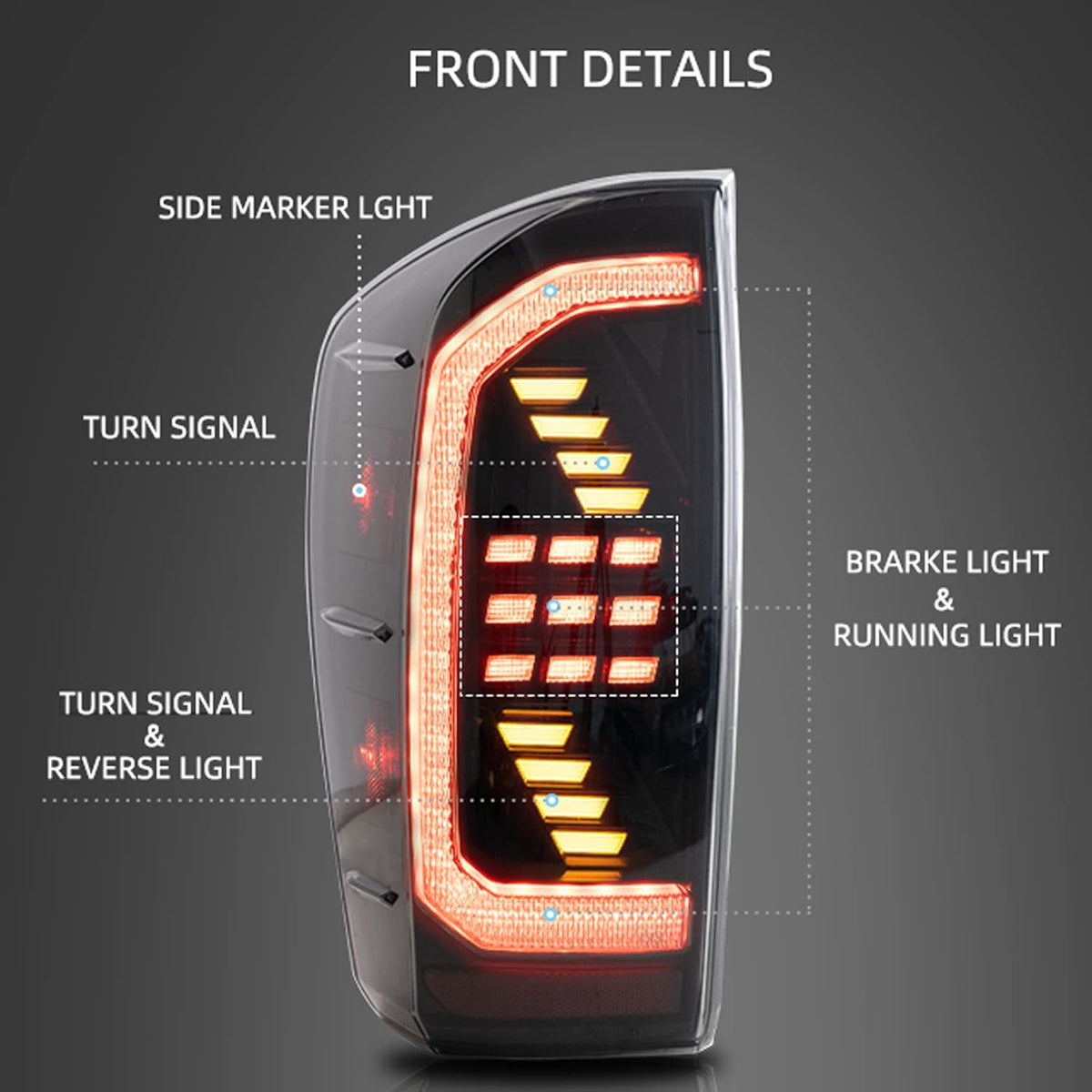LED Smoked Tail Lights Assembly Compatible With 2016-2021 Toyota Tacoma J9715