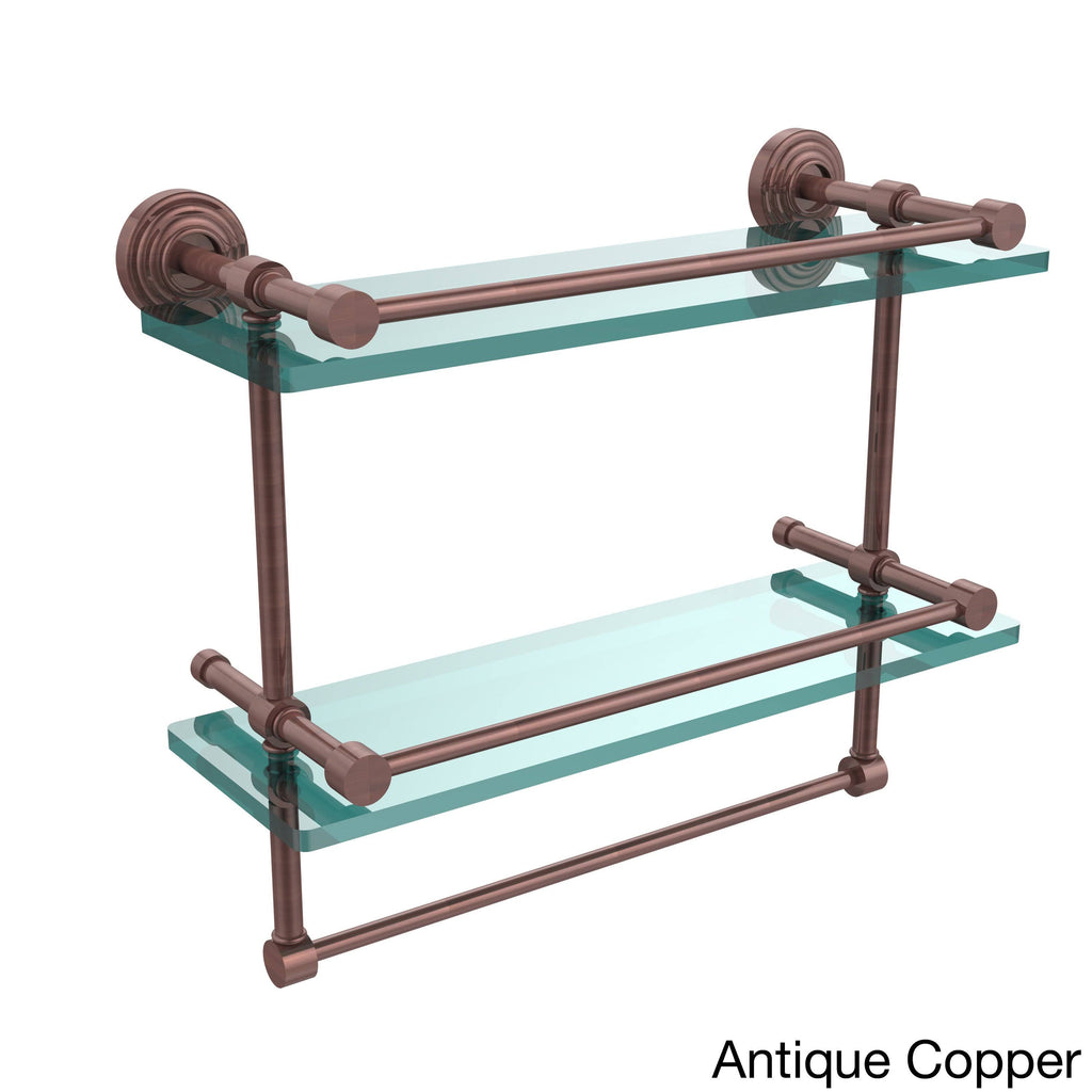 Antique Copper Double Glass Shelf with Towel Bar L1518