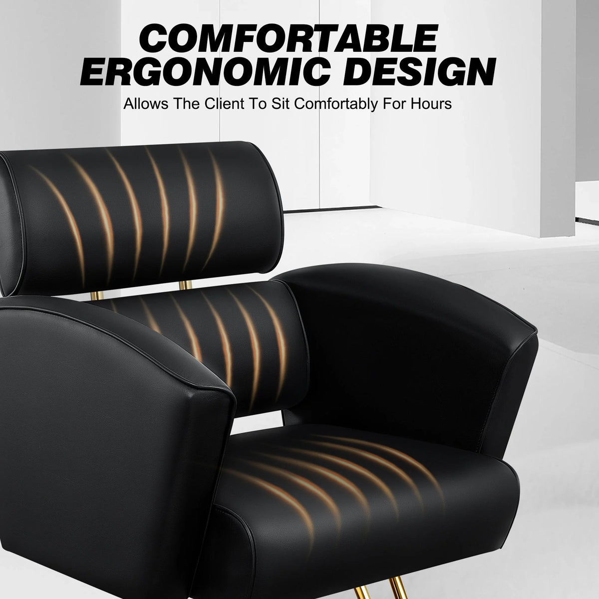 Gold Salon Chair with Black Leather Upholstery and Adjustable Height W6102