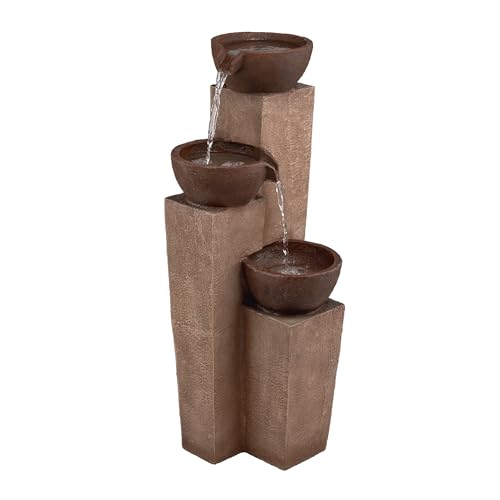 41” Outdoor 3-Tiered Weathered Stone Water Fountain W3307