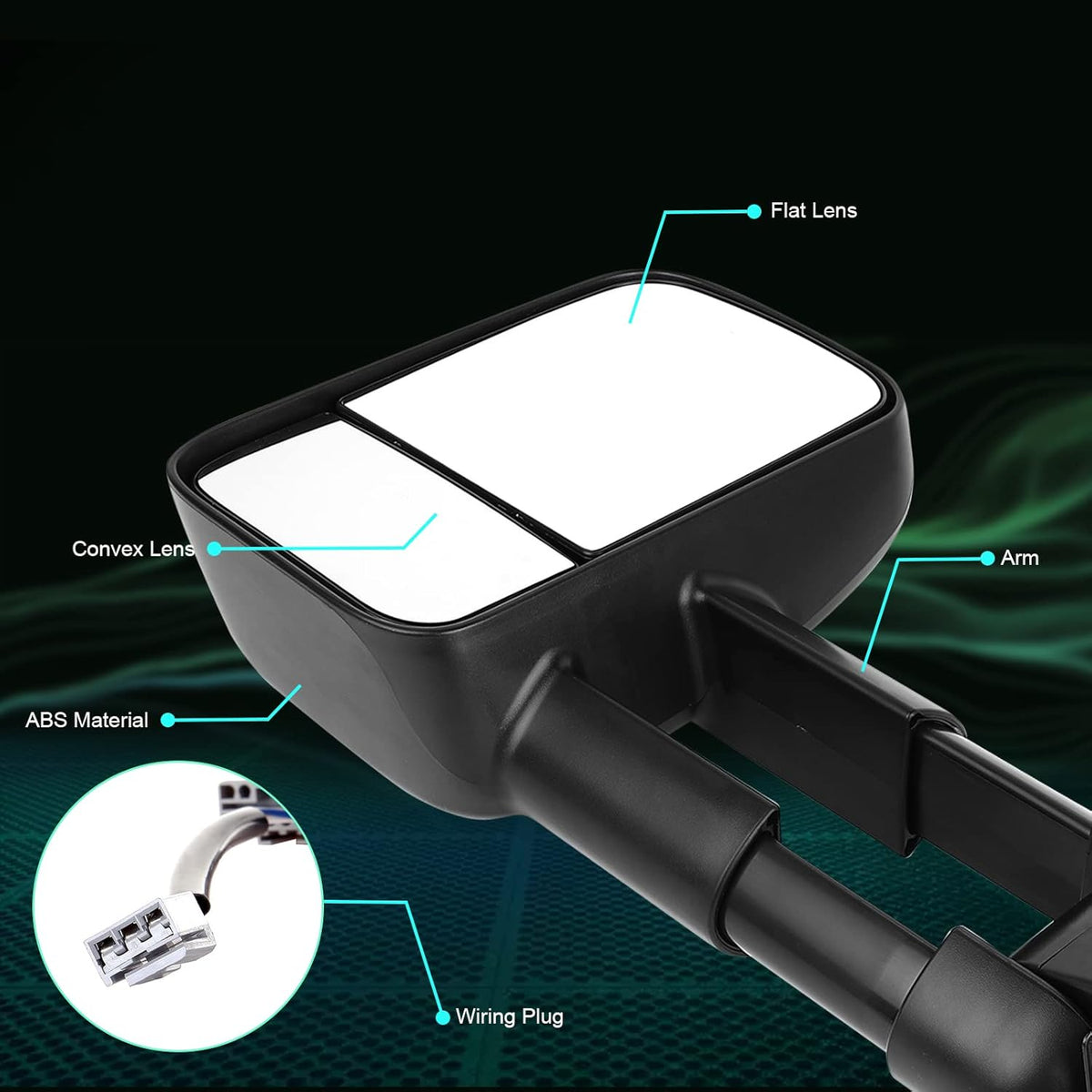 Black Power Adjusted Towing Mirrors Pair Set C59498