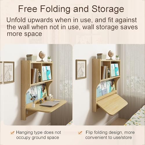 Brown Wall Mounted Drop-Leaf Table with Storage Shelves M16167