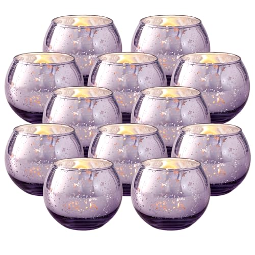 Round Gold Mercury Glass Candle Holder Set of 12 A161394