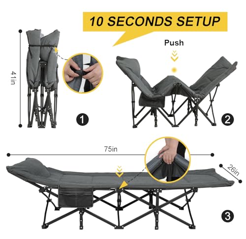 Camping Cot with Cushion and Pillow, Portable Folding Bed with Carry Bag (Grey) W984
